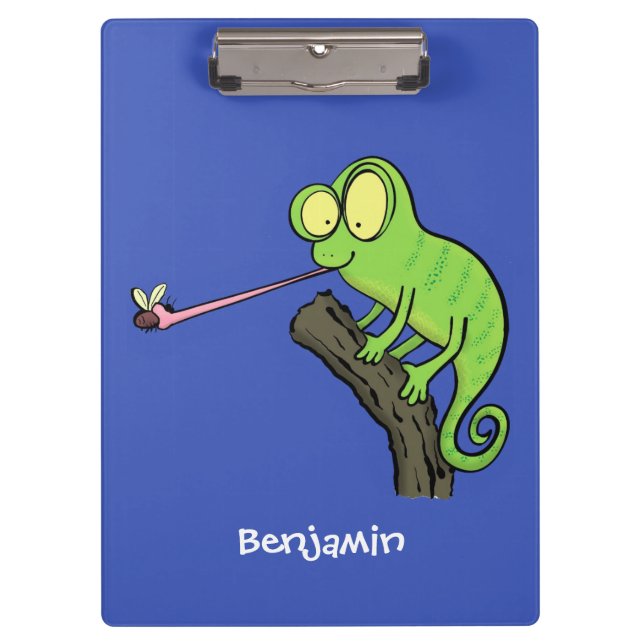 Porte-bloc Caricature de lézard de caméléon vert joyeux (Devant)