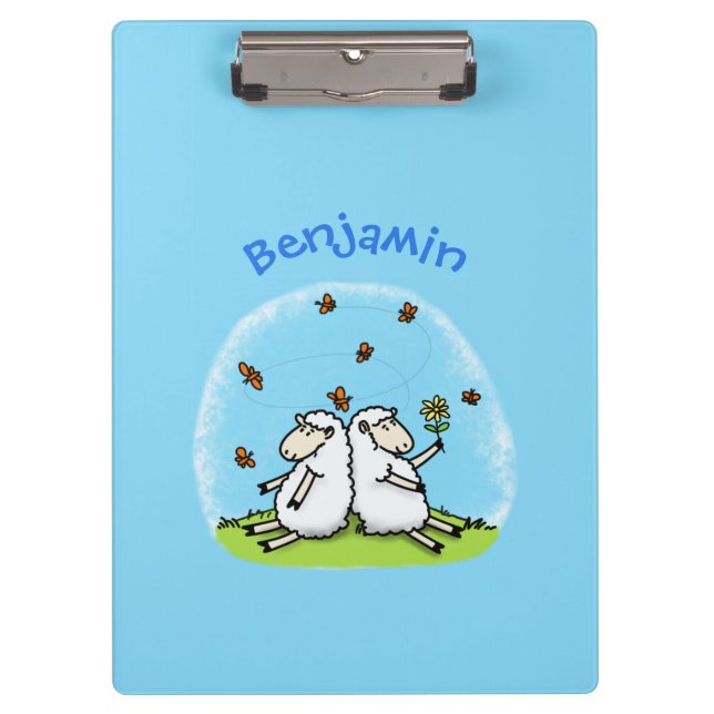 Porte-bloc Caricature de moutons mignons amis et papillons (Devant)