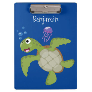 Porte-bloc Caricature joyeuse de tortue de mer verte mignonne