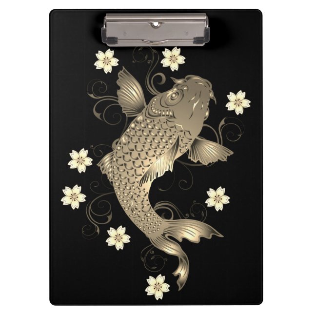 Porte-bloc Carpe koï orientale noire et or florale élégante  (Devant)