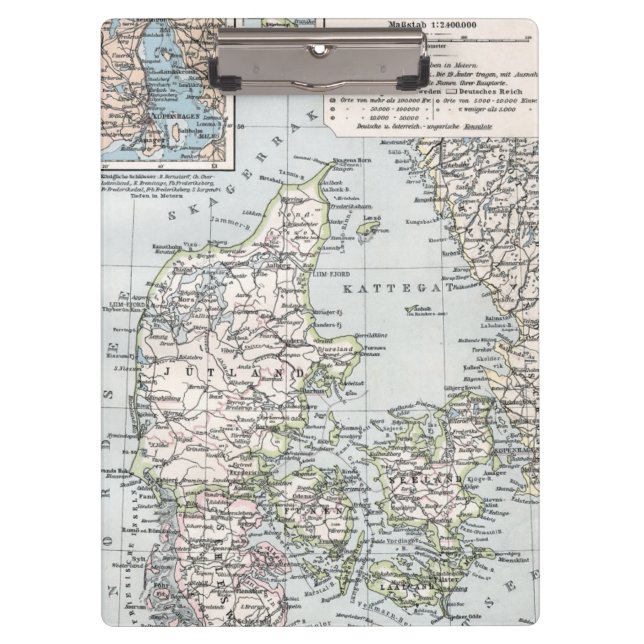 Porte-bloc Carte antique du Danemark, Danmark en danois, 1905 (Devant)