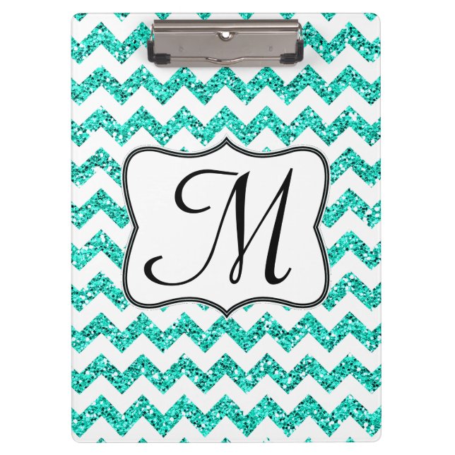 Porte-bloc Carte Clip Initiale Chevron Monogram Turquoise mod (Devant)