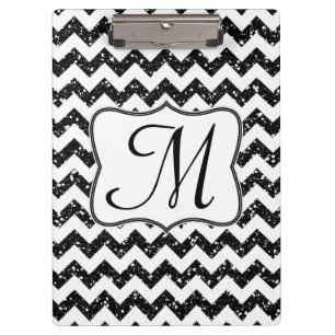 Porte-bloc Carte Clip Initiale de Monogramme Chevron Noir Mod