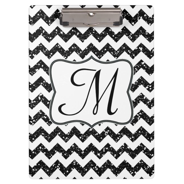 Porte-bloc Carte Clip Initiale de Monogramme Chevron Noir Mod (Devant)