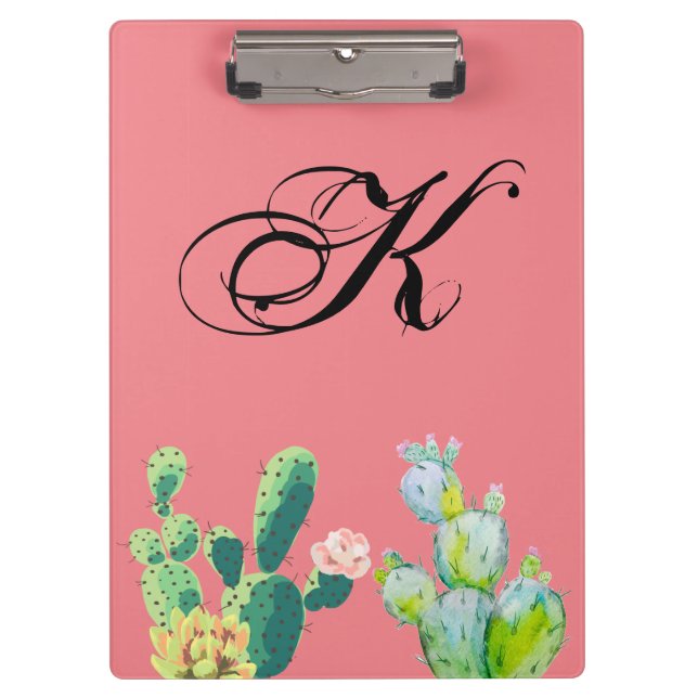 Porte-bloc Carte Clip Personnalisée Bohème Cactus Succulents (Devant)