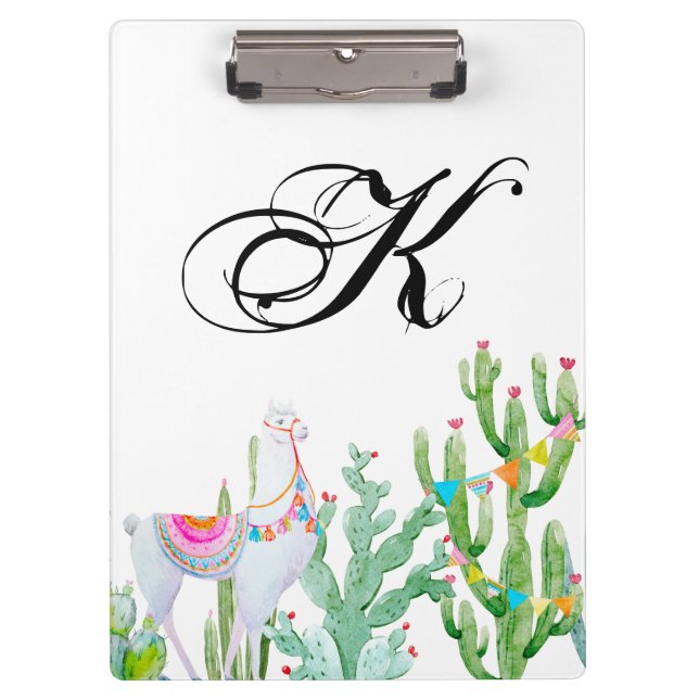 Porte-bloc Carte Clip Personnalisée Boho Llama Cactus Bohème (Devant)