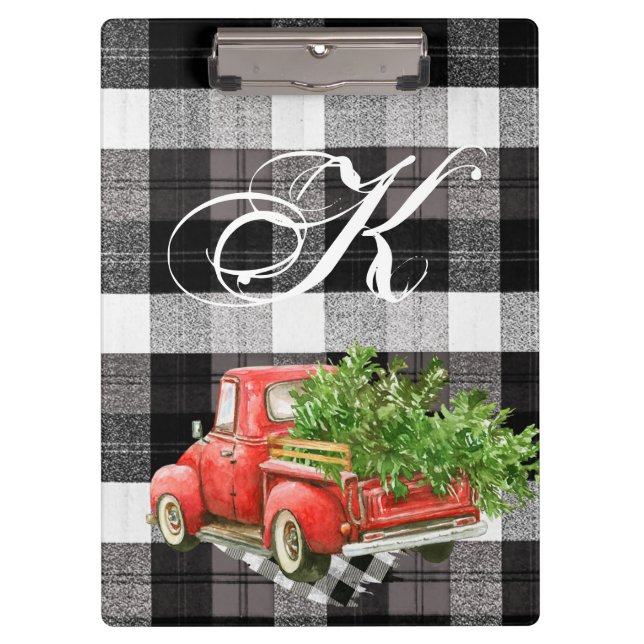 Porte-bloc Carte Clip Personnalisée XMAS Camion Buffalo Plaid (Devant)