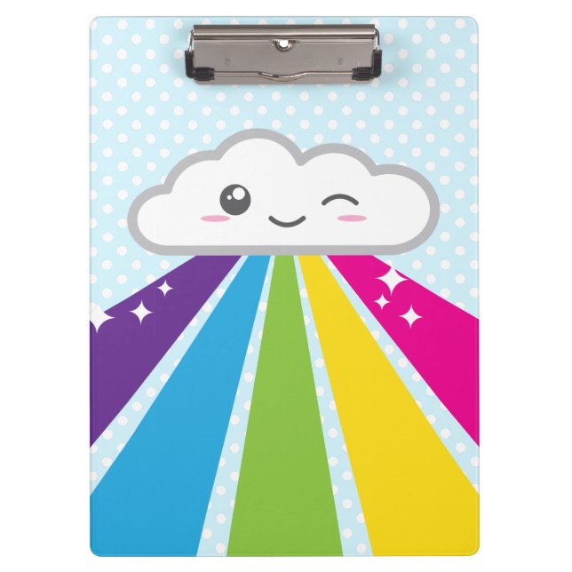 Porte-bloc Carte Cloud Kawaii et Rainbow Clip (Devant)