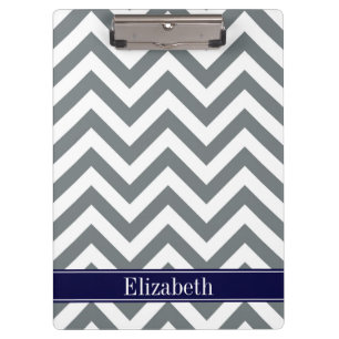 Porte-bloc Charcoal Grey Lg Chevron Navy Blue Nom Monogramme