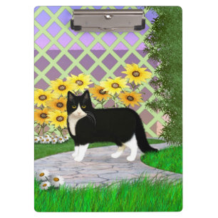 Porte-bloc Chat de Tuxedo noir et blanc dans le jardin