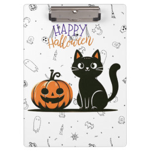 Porte-bloc Chat d'Halloween heureux & citrouille