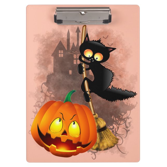 Porte-bloc Chat effrayé par Citrouille Fun Halloween caractèr (Devant)