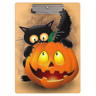 Porte-bloc Chat Fun Halloween Caractère mordant un Citrouille