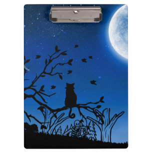 Porte-bloc Chat noir sous la lumière de la lune sur la silhou