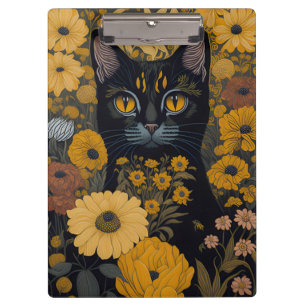 Porte-bloc Chat noir Yellow Eyes Fleurs Vintages #2