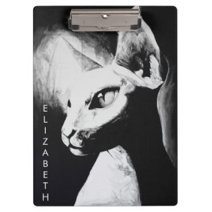 Porte-bloc Chat Sphynx sans poils Noir & Blanc Œuvre d'art or