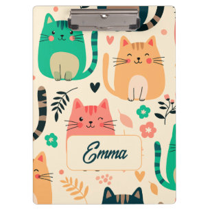 Porte-bloc Chats mignons et motif floral Monogramme personnal