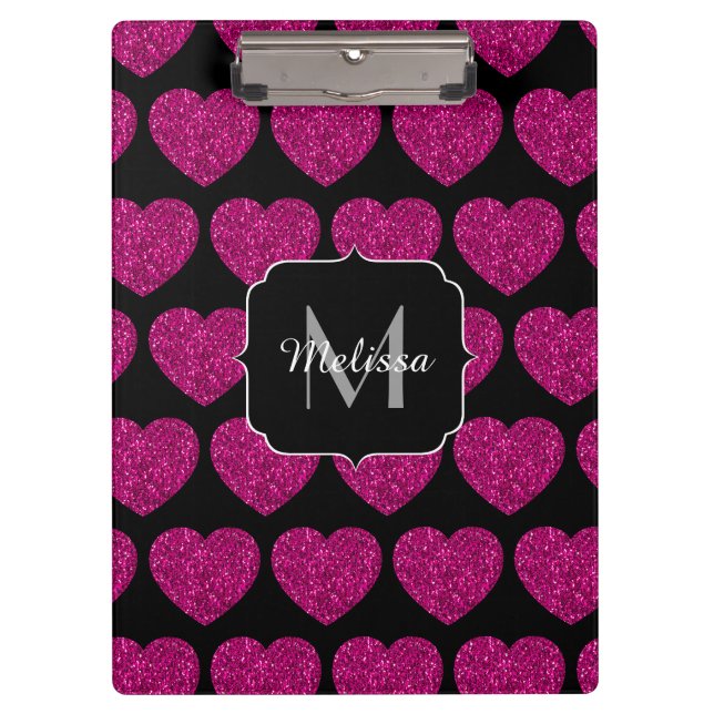 Porte-bloc Chaud coeur rose faux pétille motif Monogramme (Devant)