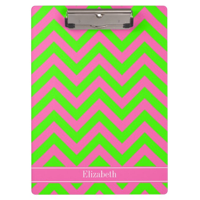 Porte-bloc Chaud rose #2 Lime Green LG Chevron Nom Monogramme (Devant)