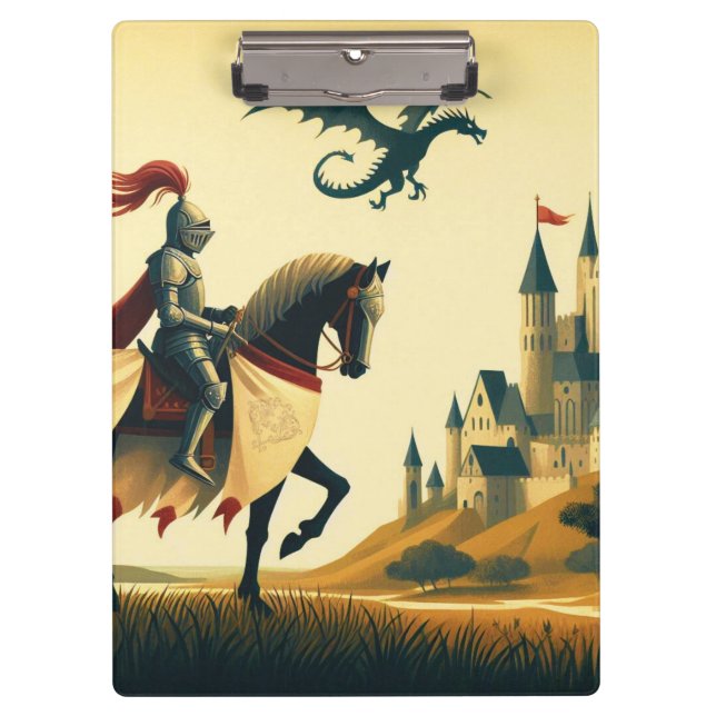 Porte-bloc Chevalier médiéval/dragon/château fantastique (Devant)
