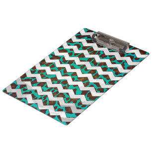Porte-bloc Chevron Leopard Impression Brown et Turquoise