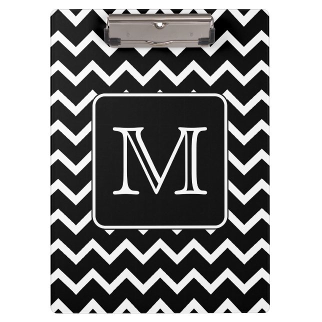 Porte-bloc Chevron noir et blanc avec le monogramme fait sur (Devant)