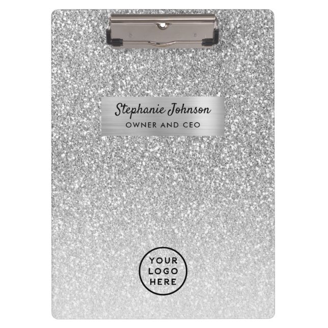 Porte-bloc Chic Boss Lady PDG Logo Parties scintillant Argent (Devant)