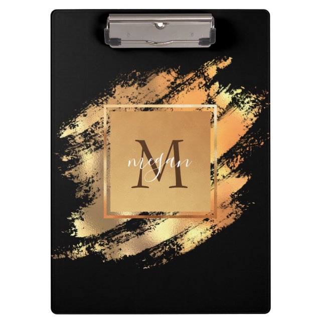 Porte-bloc Chic Faux Gold Glam Brushstroke Monogramme (Devant)