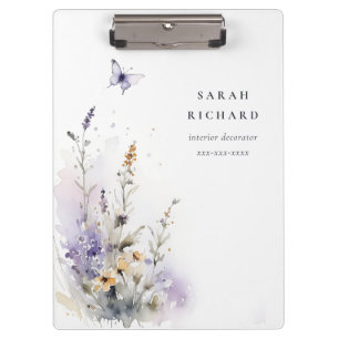 Porte-bloc Chic Lilac Purple Fleur sauvage Papillon Aquarelle