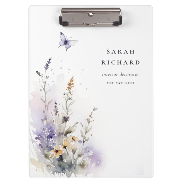 Porte-bloc Chic Lilac Purple Fleur sauvage Papillon Aquarelle (Devant)