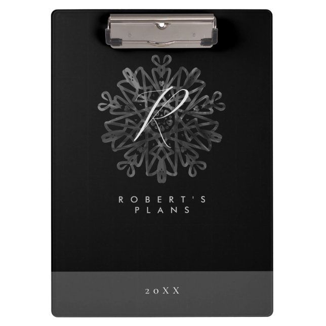 Porte-bloc Chic luxueux noir et blanc orné monogrammed (Devant)