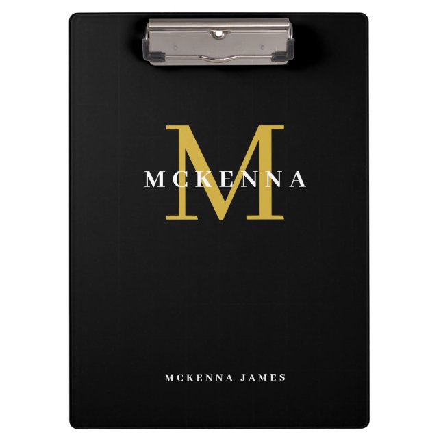Porte-bloc Chic Moderne Monogramme Noir Or Nom initial (Devant)
