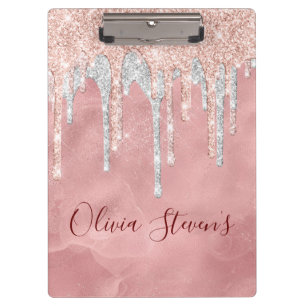 Porte-bloc Chic rose rousse argent goutte à goutte monogramme