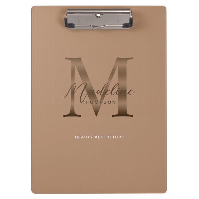 Porte-bloc Chic Script Metallic Taupe Gold Monogram (Devant)