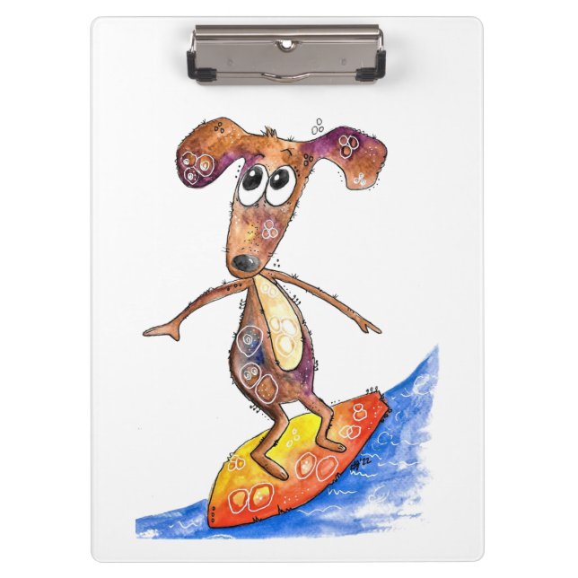 Porte-bloc Chien mignon Whimsical sur Surboard (Devant)