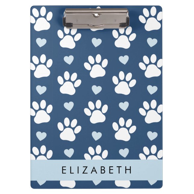 Porte-bloc Chien Paws, White Paws, Blue Hearts, Votre Nom (Devant)