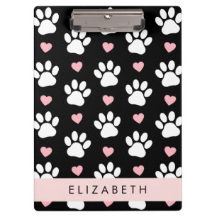 Porte-bloc Chien Paws, White Paws, Rose Hearts, Votre Nom