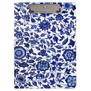 Porte-bloc Chinois bleu marine foncé motif floral sur blanc