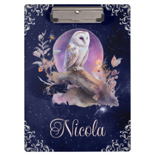 Porte-bloc Chouette de fantaisie céleste à l'aquarelle vintag