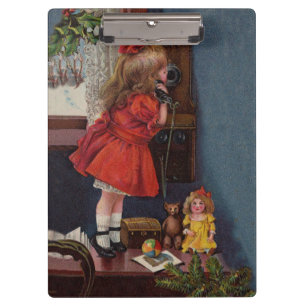 Porte-bloc Christmas Little Girl Téléphone Antique
