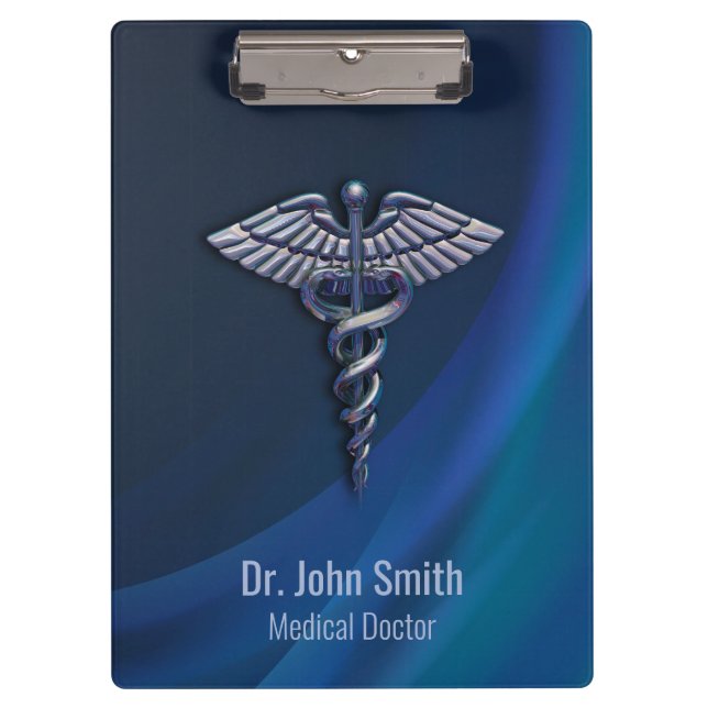Porte-bloc Chrome 3D sombre Holographique Médicale Caduceus (Devant)