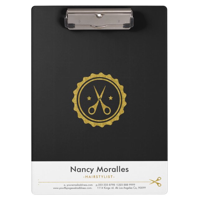 Porte-bloc Ciseaux Gay Gold & White Hairstylist & Circle Log (Devant)