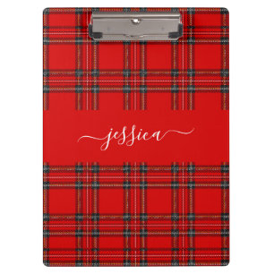 Porte-bloc Classeur à nom en script à carreaux tartan rouge