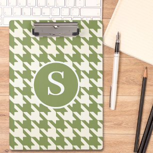 Porte-bloc Classic Houndstooth Sage Vert & Blanc Monogramme