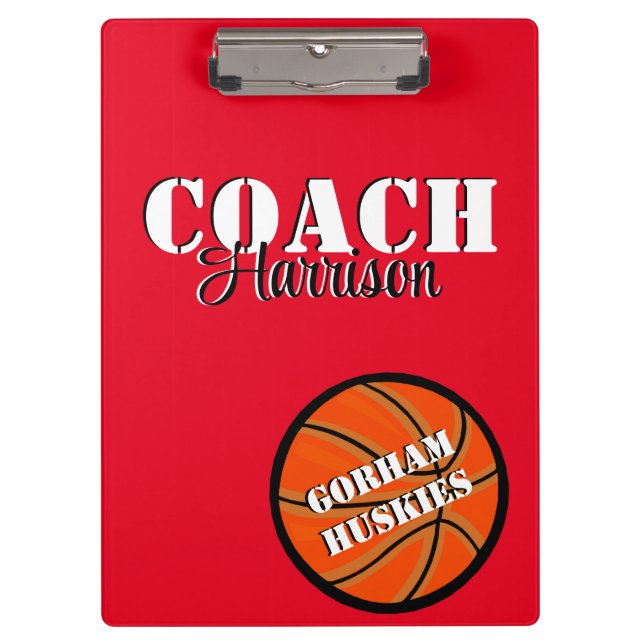 Porte-bloc Coach d'équipe Basketball rouge et blanc Personnal (Devant)