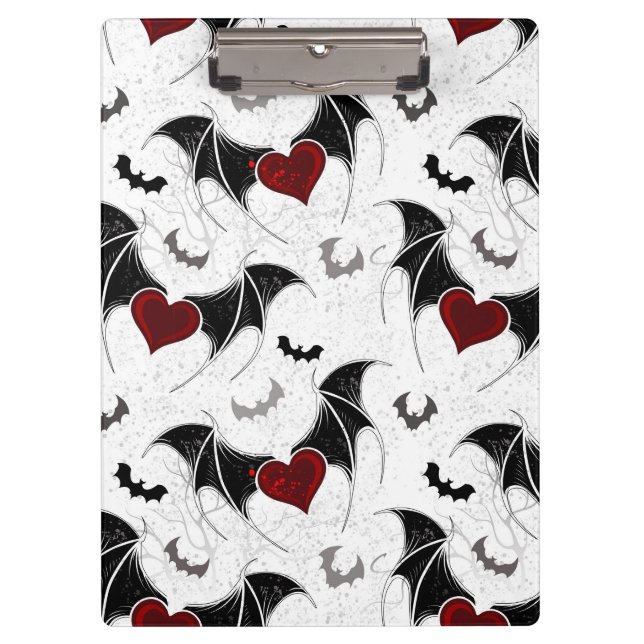 Porte-bloc Coeur d'Halloween avec ailes de chauve-souris noir (Devant)
