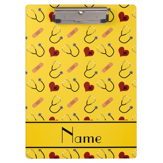 Porte-bloc Coeur jaune nommé fait sur commande de bandage de (Devant)