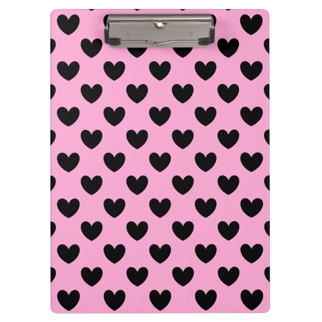 Porte-bloc Coeurs de polka noir sur coton bonbon rose (Devant)
