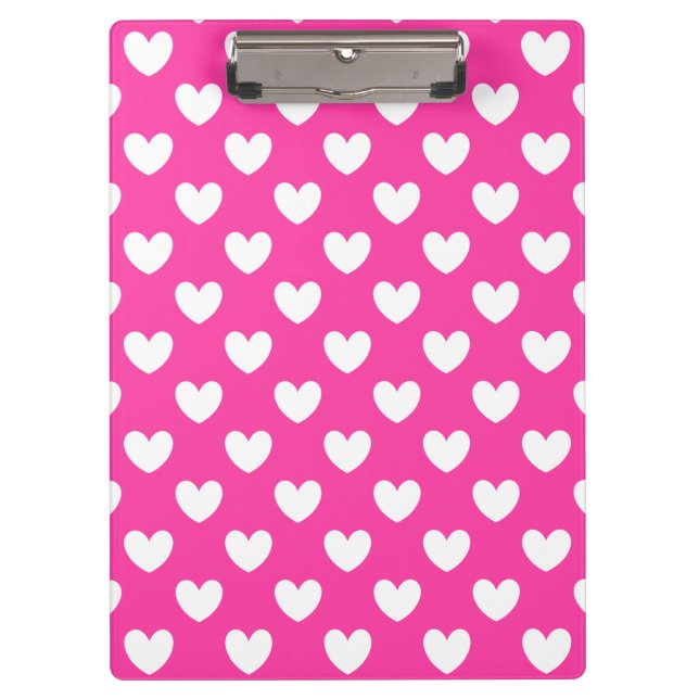 Porte-bloc Coeurs polka blanc sur rose fuchsia (Devant)