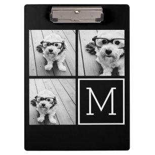 Porte-bloc Collage photo tendance noir et blanc avec Monogram